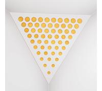 Set di 2 Trappole per bassi angolari per soffitto “Triangle-F” in schiuma acustica piramidale con piastra HDF laminata perforata triangolare e tessuto vellutato | [ROUNDS - Bianco | Giallo]