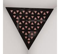 Set di 2 Trappole per bassi angolari per soffitto “Triangle-F” in schiuma acustica piramidale con piastra HDF laminata perforata triangolare e tessuto vellutato | [TRI - Plastica nera | Rosa]
