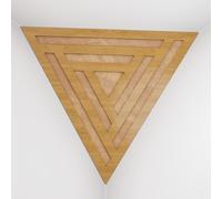 Set di 2 Trappole per bassi angolari per soffitto “Triangle-F” in schiuma acustica piramidale con piastra HDF laminata perforata triangolare e tessuto vellutato | [SCIFI - Rovere | Dorato]