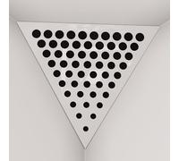 Set di 2 Trappole per bassi angolari per soffitto “Triangle-F” in schiuma acustica piramidale con piastra HDF laminata perforata triangolare e tessuto vellutato | [ROUNDS - Plastica bianca | Nero]