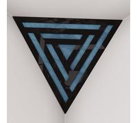 Set di 2 Trappole per bassi angolari per soffitto “Triangle-F” in schiuma acustica piramidale con piastra HDF laminata perforata triangolare e tessuto vellutato | [SCIFI - Plastica nera | Blu]