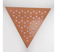 Set di 2 Trappole per bassi angolari per soffitto “Triangle-F” in schiuma acustica piramidale con piastra HDF laminata perforata triangolare e tessuto vellutato | [TRI - Ciliegio | Rosa]