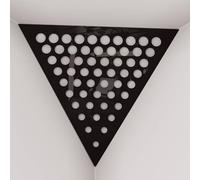 Set di 2 Trappole per bassi angolari per soffitto “Triangle-F” in schiuma acustica piramidale con piastra HDF laminata perforata triangolare e tessuto vellutato | [ROUNDS - Plastica nera | Bianco]