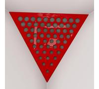 Set di 2 Trappole per bassi angolari per soffitto “Triangle-F” in schiuma acustica piramidale con piastra HDF laminata perforata triangolare e tessuto vellutato | [ROUNDS - Plastica rossa | Grigio]