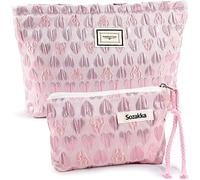 Set di 2 trousse da viaggio con motivo floreale, per donne e ragazze, grande e piccola, con cerniera, per borsa, HK 2 pezzi Cuore Rosa