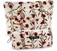 Set di 2 trousse da viaggio con motivo floreale, per donne e ragazze, grande e piccola, con cerniera, per borsa, HK 2 pezzi Rosso