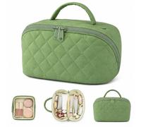Set di 2 trousse da viaggio da donna, grande organizer per cosmetici disteso a 180° e astuccio trasparente per trucchi, borsa trapuntata impermeabile con fodera resistente alle perdite, per vacanze e