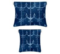 Set di 2 trousse in finta pelle, piccola borsa per il trucco, mini tasca tascabile, borsa portaoggetti multifunzione, motivo ancora blu navy, Motivo: 4107, 7.1x5.8in/4.7x4.5in