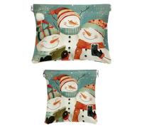 Set di 2 trousse in finta pelle, piccola pochette per il trucco per borsa, borsa per trucco a chiusura automatica per donne, mini borsa per trucco tascabile per rossetto, pupazzo di neve felice