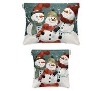 Set di 2 trousse in finta pelle, piccola pochette per il trucco per borsa, borsa per trucco a chiusura automatica per donne, mini borsa per trucco tascabile per rossetto, pupazzo di neve felice