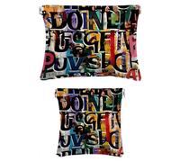 Set di 2 trousse in finta pelle, piccola trousse per il trucco, con chiusura automatica, borsa portaoggetti multifunzione per schegge, lettera dell'alfabeto, stile cartone animato moderno, Motivo: