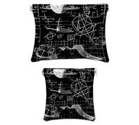 Set di 2 trousse in finta pelle, piccola trousse per il trucco, impermeabile, borsa da viaggio per cosmetici, gioielli, geometria matematica lavagna, Motivo: 3525, 7.1x5.8in/4.7x4.5in