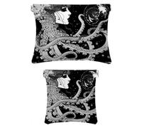 Set di 2 trousse in finta pelle, piccola trousse per il trucco, impermeabile, borsa da viaggio per cosmetici, gioielli, geometria matematica lavagna, Motivo: 3527, 7.1x5.8in/4.7x4.5in