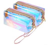 Set di 2 trousse olografiche iridescenti da viaggio | Ampio design degli interni, ampio spazio per cosmetici, articoli da toeletta, accessori, organizer funzionale, pochette chic