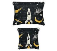 Set di 2 trousse per il trucco in finta pelle, piccola borsa per il trucco per borsa, portatile, senza cerniera, mini custodia da viaggio per cosmetici, pittura universo, pianeta, stella cadente,