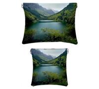 Set di 2 trousse per il trucco in finta pelle, piccole tasche per borsa, borsa per trucco a chiusura automatica per donne, borsa multifunzionale da viaggio, paesaggio, boschi di montagna e lago,