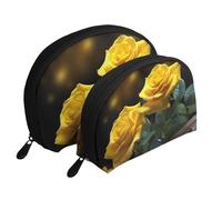 Set di 2 trousse portatili a forma di treno a vapore, con cerniera, per cosmetici, Belle Rose Gialle, Taglia unica
