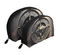 Set di 2 trousse portatili a forma di treno a vapore, con cerniera, per cosmetici, Bussola di Rune Norse Design Magico, Taglia unica
