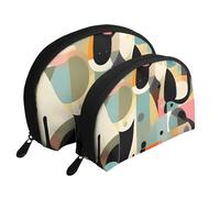 Set di 2 trousse portatili a forma di treno a vapore, con cerniera, per cosmetici, Gatto di arte moderna di metà secolo, Taglia unica