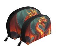 Set di 2 trousse portatili a forma di treno a vapore, con cerniera, per cosmetici, Re Drago in Fuoco, Taglia unica