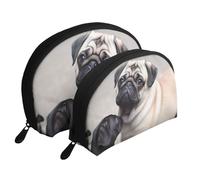 Set di 2 trousse portatili con funzione cerebrale sinistra e destra (2 pezzi), borsa da toilette da viaggio con cerniera per cosmetici, Carlino per animali domestici, Taglia unica