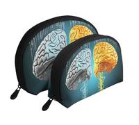 Set di 2 trousse portatili con funzione cerebrale sinistra e destra (2 pezzi), borsa da toilette da viaggio con cerniera per cosmetici, Funzioni cerebrali destra e sinistra, Taglia unica