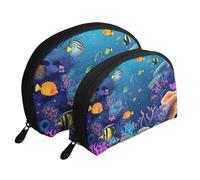 Set di 2 trousse portatili con funzione cerebrale sinistra e destra (2 pezzi), borsa da toilette da viaggio con cerniera per cosmetici, Colorato Mondo Sottomarino, Taglia unica
