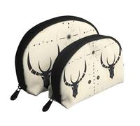 Set di 2 trousse portatili con motivo zebrato, tigre, leopardo, rosa, con cerniera, per cosmetici, Caccia Frecce Triangoli Cervo, Taglia unica