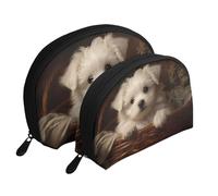 Set di 2 trousse portatili con motivo zebrato, tigre, leopardo, rosa, con cerniera, per cosmetici, Cane carino., Taglia unica