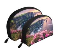 Set di 2 trousse portatili con motivo zebrato, tigre, leopardo, rosa, con cerniera, per cosmetici, Irlanda Outdoors Contea di Chiara le scogliere, Taglia unica