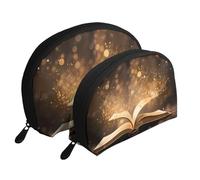 Set di 2 trousse portatili con motivo zebrato, tigre, leopardo, rosa, con cerniera, per cosmetici, Libro sotto la luce, Taglia unica