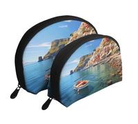Set di 2 trousse portatili per il trucco con camino a legna da ardere, con cerniera, per cosmetici, Città di mare, Taglia unica