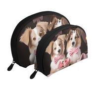 Set di 2 trousse portatili per il trucco con camino a legna da ardere, con cerniera, per cosmetici, Romantico amore coppia cane, Taglia unica