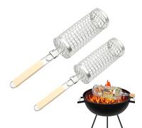 Set di 2 utensili per barbecue in acciaio inox con manico in legno per cucinare il pesce