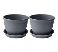 Set di 2 vasi da fiori a lunga durata, realizzati in plastica per una facile manutenzione e un aspetto estetico (grigio scuro + fondo)