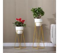 Set di 2 vasi da fiori alti bianchi con supporti in metallo, vasi decorativi moderni per interni ed esterni, ideali per soggiorno, balcone, terrazza e angoli (piante non incluse), 50 cm e 70 cm Hei
