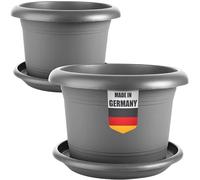 Set di 2 vasi da fiori grandi con sottovaso, diametro 80 cm, antracite, per esterni, grandi esterni, resistenti alle intemperie, made in Germany