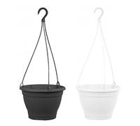 Set di 2 vasi da fiori sospesi, diametro 25 cm, in plastica, colore antracite, bianco