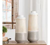 Set di 2 vasi decorativi da pavimento in metallo, grandi e moderni, con texture grigio/oro/bianco, vaso da fiori alto per centrotavola, soggiorno, decorazione per la casa a terra