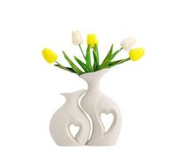 Set di 2 Vasi in Ceramica Bianca, Mensola da Tavolo Moderna per la Casa, Vasi in Ceramica a Forma di Cuore, Vasi di Fiori per la Decorazione Moderna Dell'ufficio della Tavola di