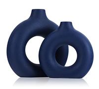 Set di 2 vasi in ceramica blu navy per la decorazione della casa, minimalisti, stile nordico, decorazione moderna blu navy per cucina, centrotavola, soggiorno, camino, libreria, ufficio, ingresso