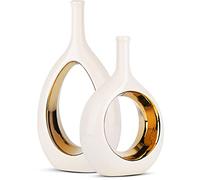 Set di 2 Vasi Moderni Decorativi in Ceramica Bianco e Oro, Vaso Dorato con Design Aperto Centrale, Centrotavola Elegante per Soggiorno, Sala da Pranzo, Camera da Letto e Ingresso - Altezza 30.5 cm