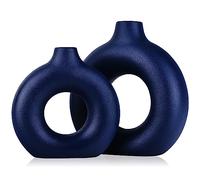 Set di 2 vasi rotondi in ceramica opaca, colore blu navy, decorazione moderna per la casa, vasi da fiori e pampa, vasi minimalisti, per tavolo da pranzo, feste, soggiorno, ufficio, camera da letto,