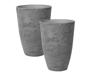 Set di 2 vasi tondi polvere di pietre per interno ed esterno grigio 35 x 35 x 50