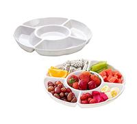 Set di 2 vassoi da portata in melamina da 33 cm con 5 scomparti, piatti divisi bianchi per antipasto, spuntino, verdure, frutta