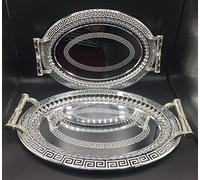 Set di 2 vassoi da tè ovali in stile vintage, realizzati a mano in argento con dettagli marocchini dorati