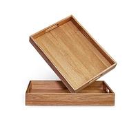 Set di 2 vassoi decorativi in legno di acacia con manici, per colazione a letto, pranzo, cena, patio, ottomana, tavolino da caffè, barbecue, feste, ideale per giroletti e divani