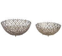 Set di 2 vassoi decorativi in metallo traforato piatto rotondo oro Baliung