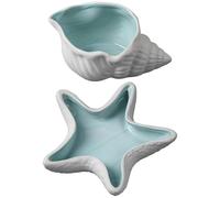 Set di 2 vassoi in ceramica per gioielli, a forma di conchiglia e stella marina, organizer per gioielli a forma di conchiglia per comò, decorazione per la casa costiera bianca e blu, porta anelli in