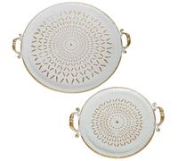 Set di 2 vassoi rotondi in metallo in oro e bianco 56 x 49 x 6,5 cm e 39 x 32 x 6 cm